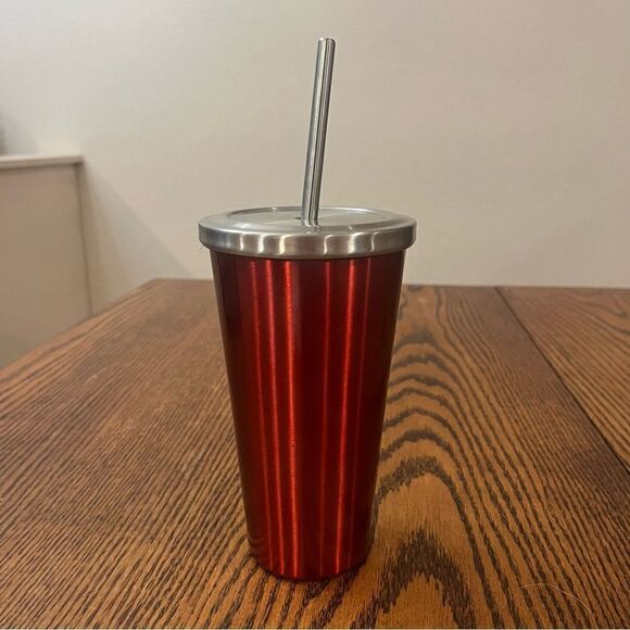STARBUCKS Duo Rare Red 16 oz Tumbler MUG CUP WITH STAINLESS STEEL STRAW 2014 - Picture 4 of 9
